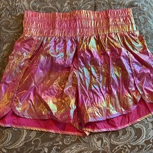 NWOT Pink Lily Errands to Run High Waisted Pink Metallic Shorts Size XL